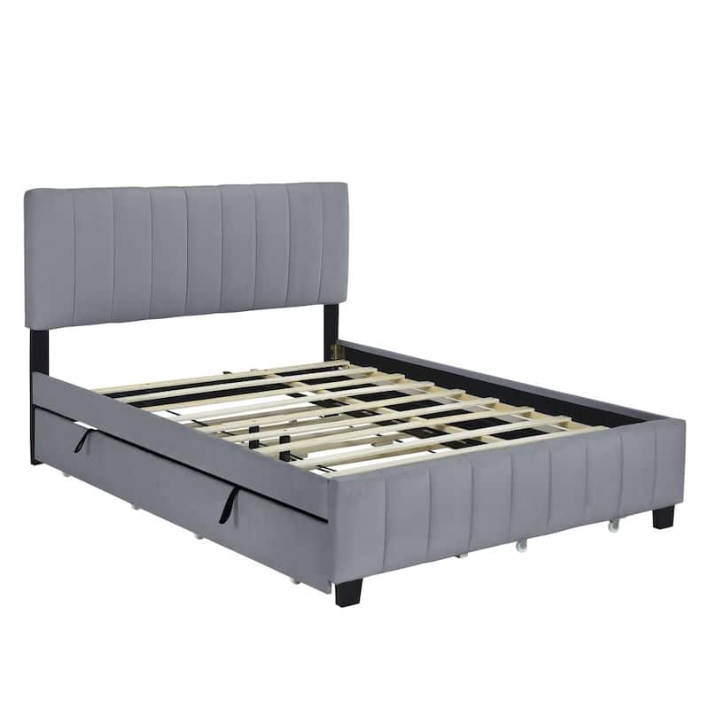 Queen Size Velvet Upholstered Platform Bed