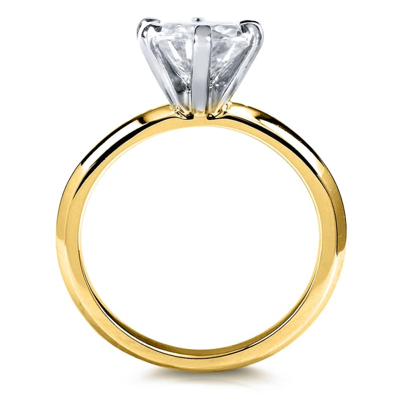 Kobelli 2 Carats Moissanite 14k Solid Gold Classic 6-Prong Solitaire Round Brilliant Plain Band Engagement Ring (GH/VS)