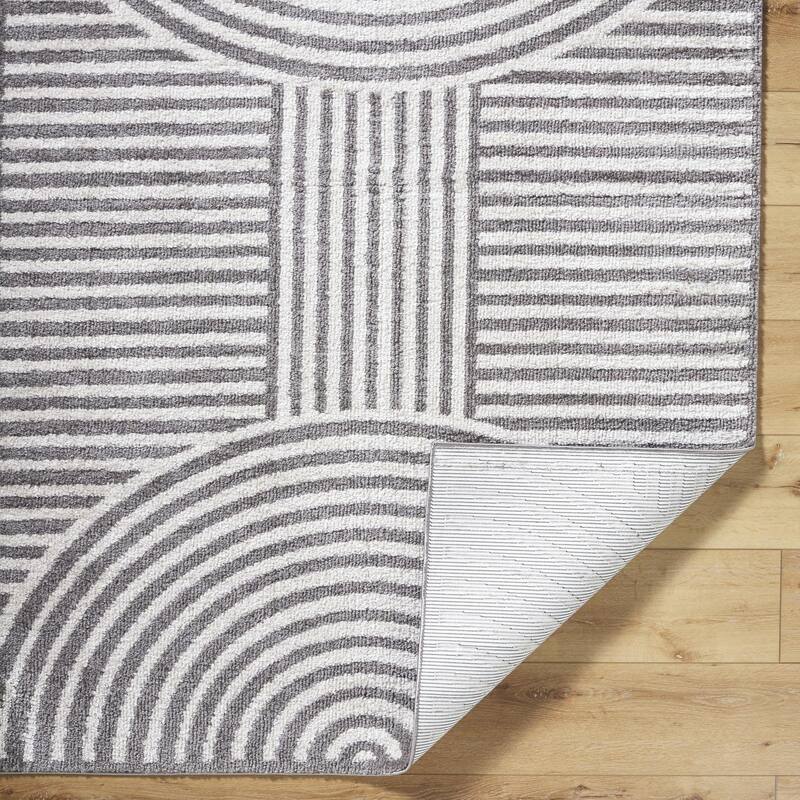 Livabliss Scandinavian Fossay Shag Stripe Washable Area Rug