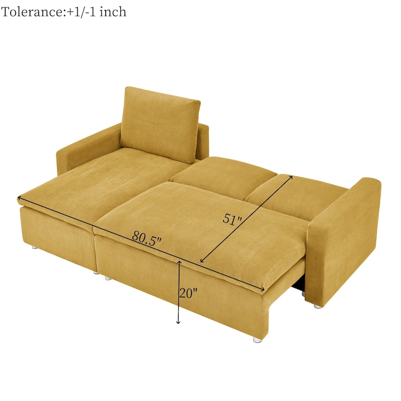 L Shaped Sofa Convertible Pull-out Sleeper Sofa Bed, Living Room Sectional Daybed with Storage Chaise, Corduroy Recliner