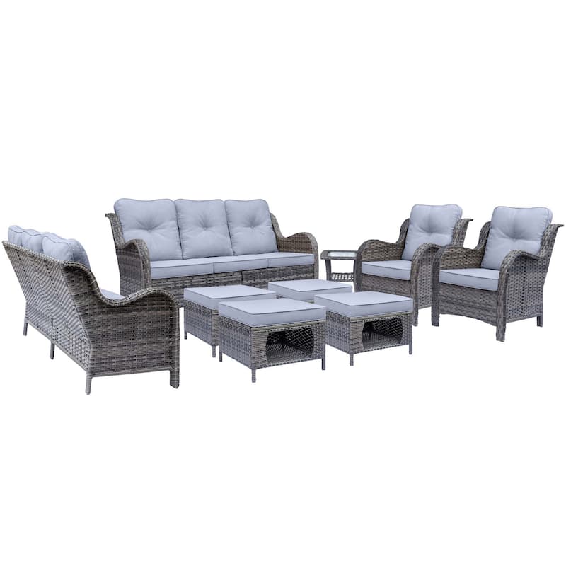 9 Piece Wicker Outdoor Patio Furniture Seating Sofa Conversation Sets