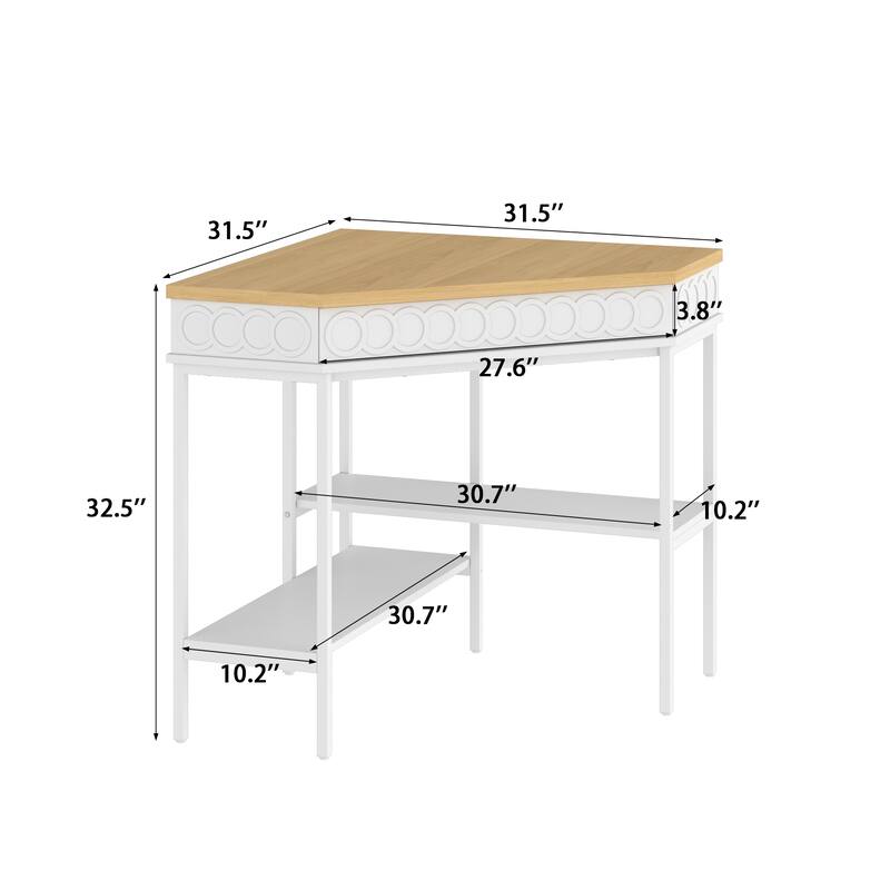 360° Rotating Corner Desk with Pull-Out Keyboard Tray – Small Space L-Shaped Computer Desk White & Oak