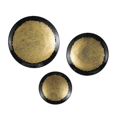 Metal Abstract 3D Circular Disk Home Wall Decor - Set of 3 Gold, Dark Blue, White - Roche River Decor