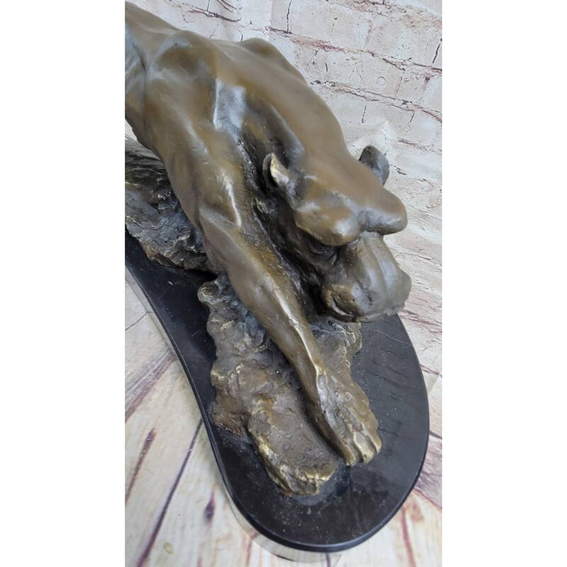 Waking Panther Mountain Imitative Lion Puma Big Imitative Cat Bronze Statue Sculpture On Marble Base
