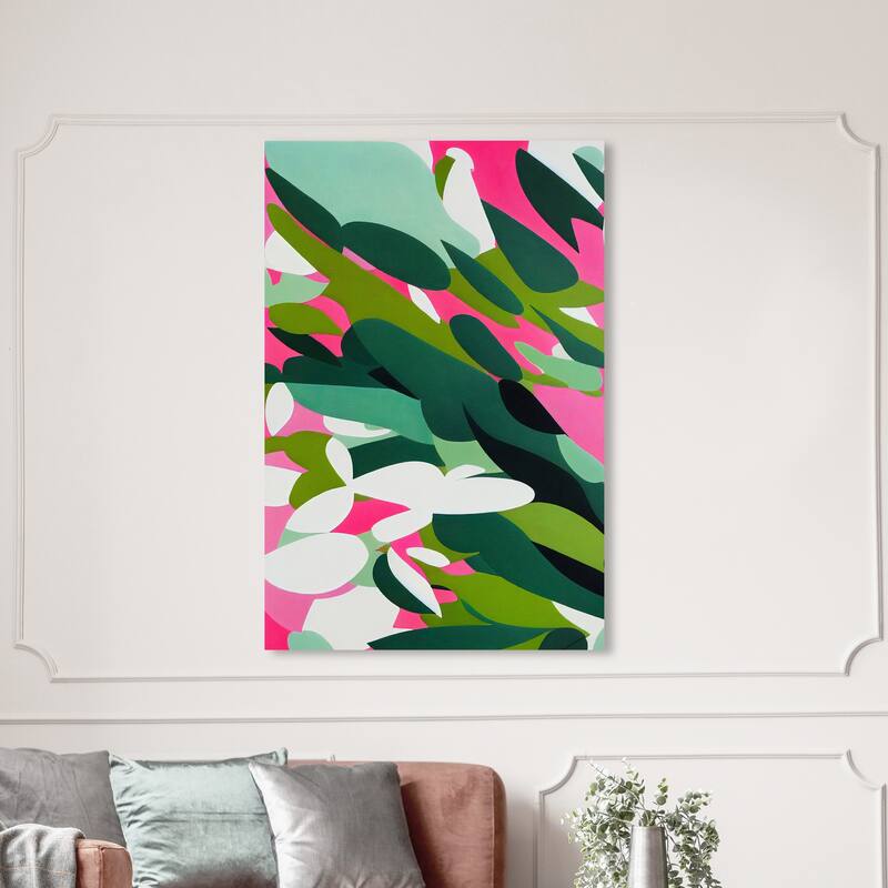 Wynwood Studio Abstract Watering Droplets Green and Hot Pink Tropical Wall Art Canvas Print - 54 x 36