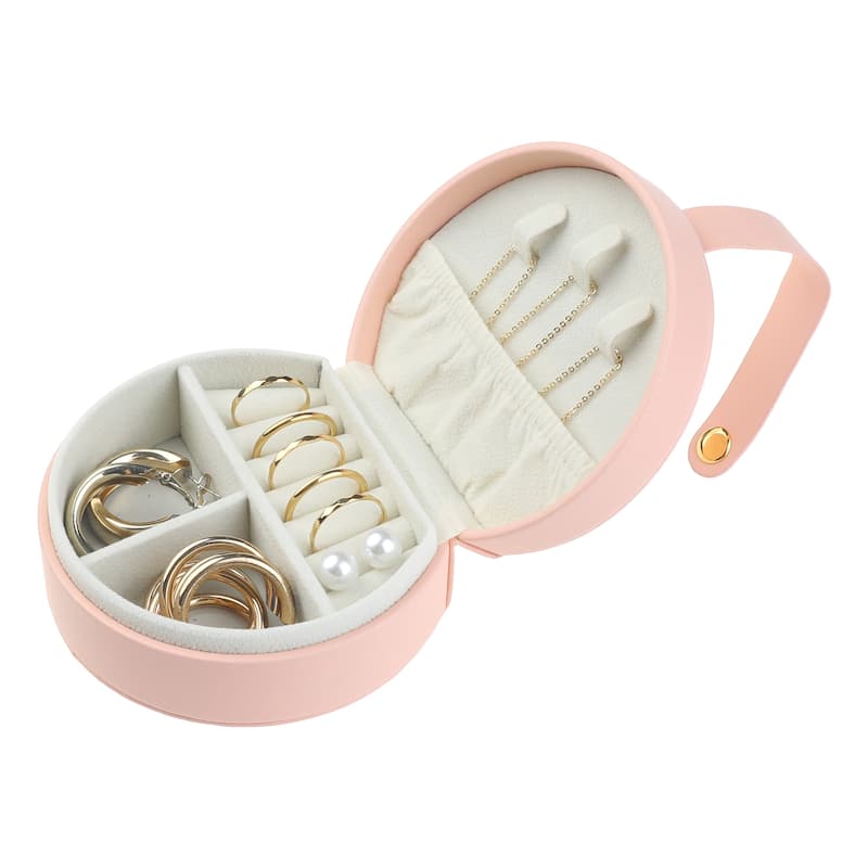 Travel Jewelry Box for Women Gifts, Small Portable PU Leather Jewelry Organizer Case Storage Display Holder - 10x9x4.5cm