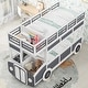 preview thumbnail 2 of 12, Twin over Twin Bus-shaped Solid Pine Wood Bunk Kids Bed Frame with Storage, Wheels and Fun Space-Saving Design, Grey+White