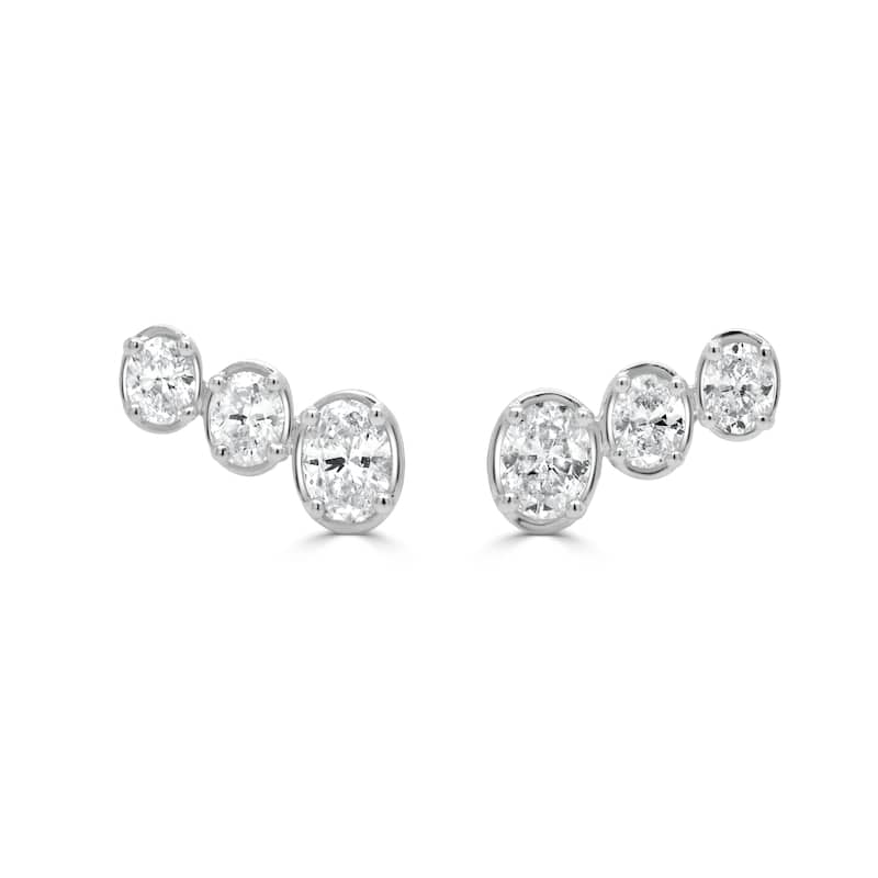 Joelle Collection 14K White Gold Oval Cut Diamond Ear Climber Earrings - White