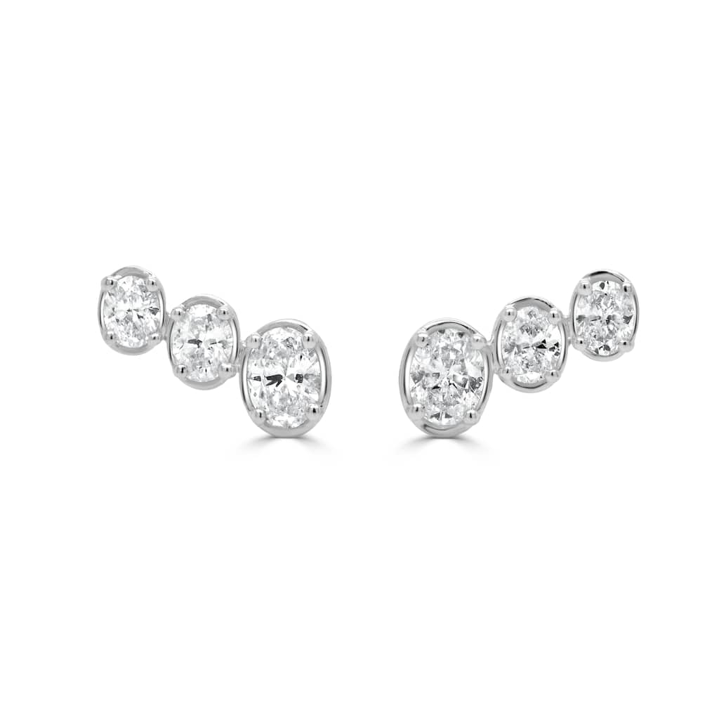 Joelle Collection 14K White Gold Oval Cut Diamond Ear Climber Earrings