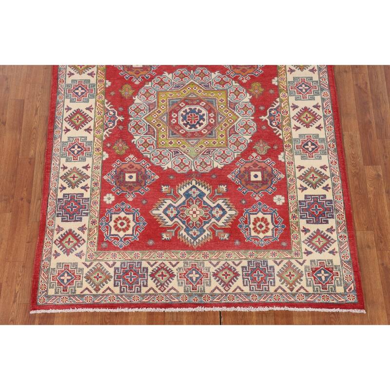 Kazak Oriental Area Rug Handmade Red Wool Carpet - 5'0" x 6'7"