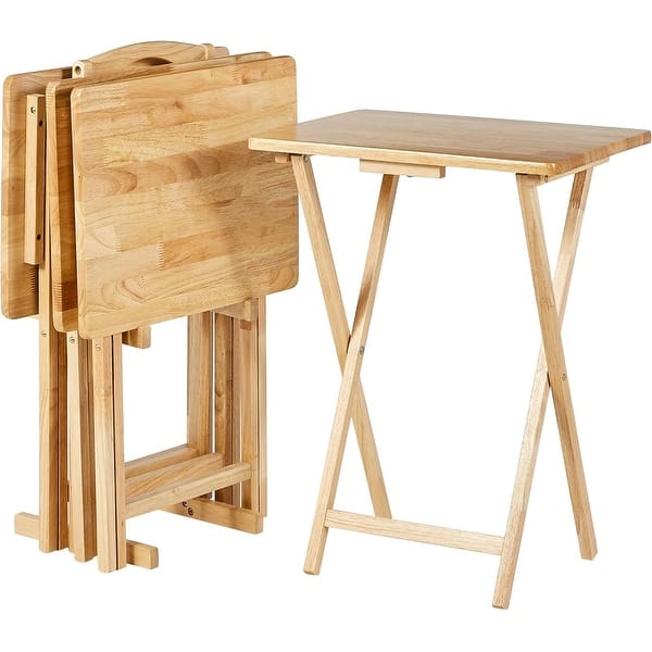 slide 2 of 5, Foldable TV Dinner Tray Table with Storage Rack natural