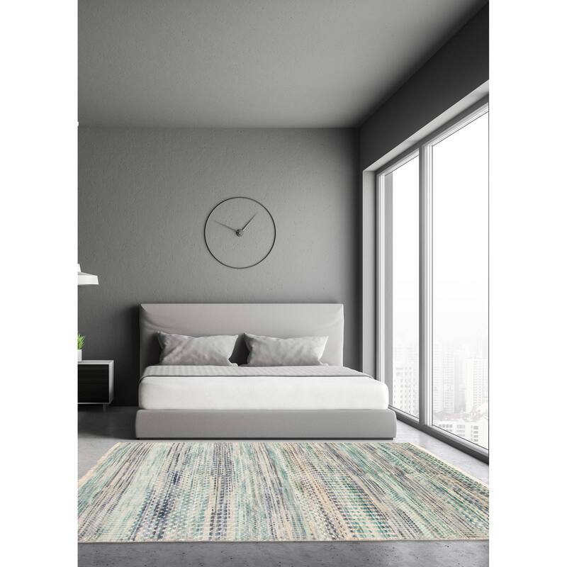 ECARPETGALLERY Hand-knotted Silk Shadow Green Viscose, Wool Rug - 3'11 x 6'0