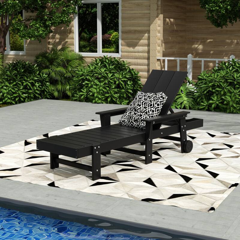Shoreside Modern Poly Reclining Eco-Friendly All Weather Chaise Lounge With Arms & Wheels
