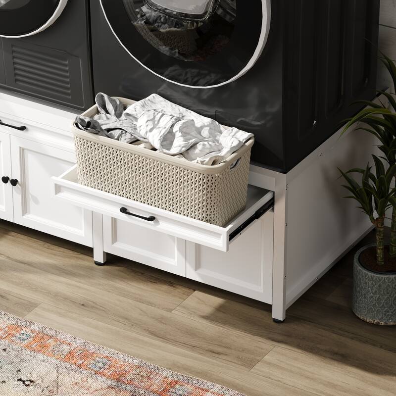 Versatile White Washer Cabinet & Bathroom Cabinet：Spacious Countertop and Storage