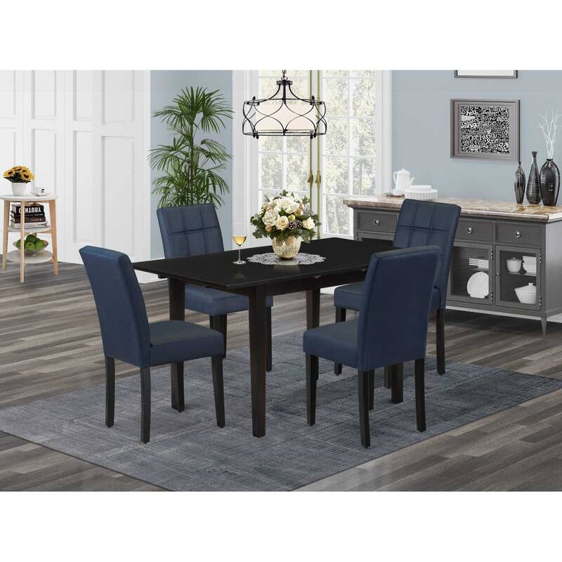 5-Piece Black Finish Solid Wood Top - Rectangular Dining Room Set (Seats-4)