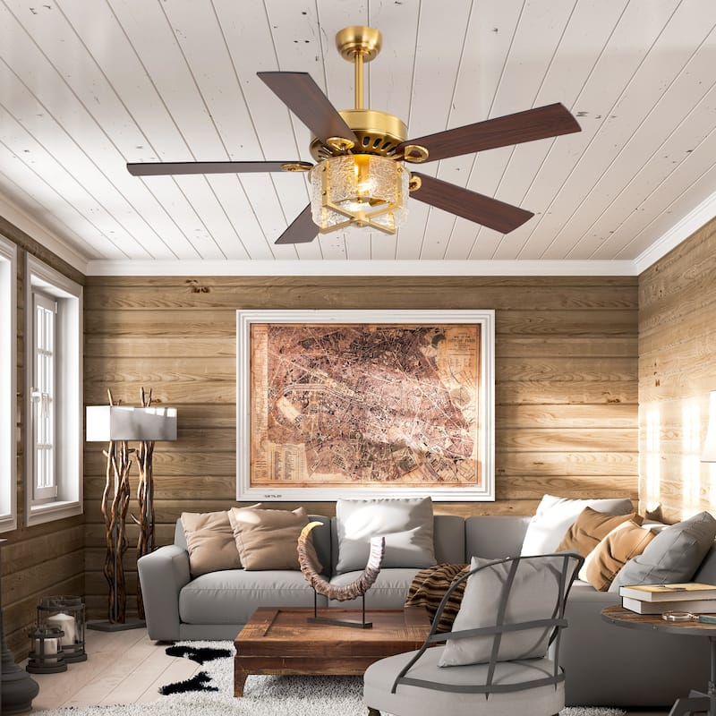 52" Reversible 5-Blade Caged Ceiling Fan with Light and Remote