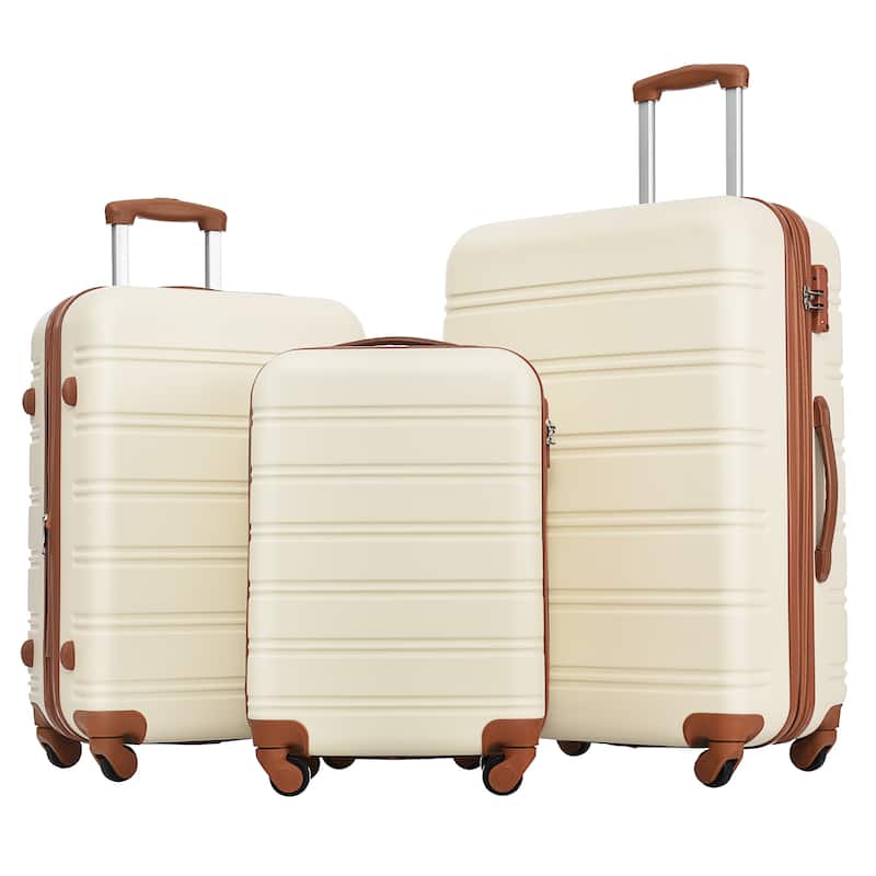 3 Piece Luggage Set Hardside Expandable Spinner Suitcase with TSA Lock Aluminum Handle 20" 24" 28" - Antique White