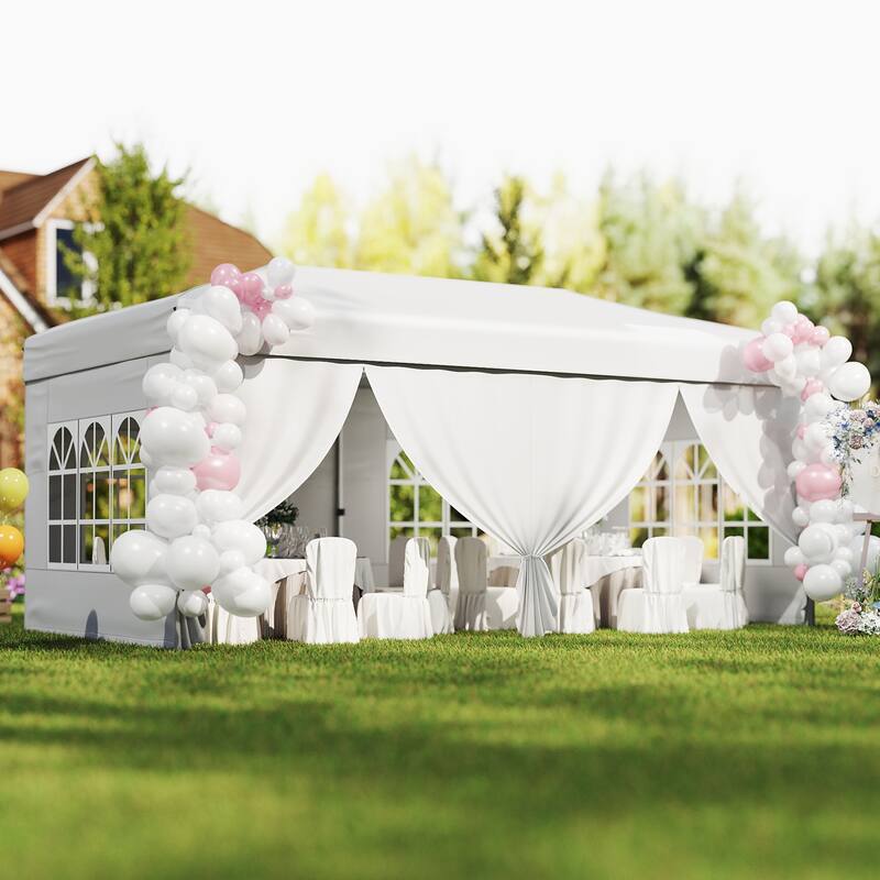 Gymax 10 X 20 FT Pop up Canopy Tent w/ 6 Sidewalls Wheeled Bag 6