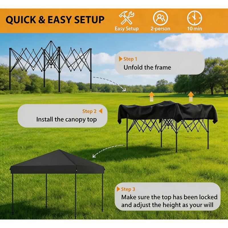 Folding Pop Up Canopy Tent, Height Adjustable