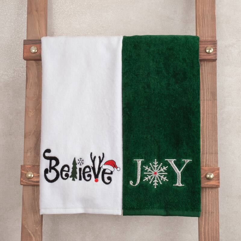 American Soft Linen Christmas Towel Set 100% Turkish Cotton 16x28 inches Christmas Hand Towels XMAS Gift - Joy Believe