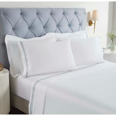 Blue Nile Mills Haven Cotton Greek Key Embroidered Bed Sheet Set