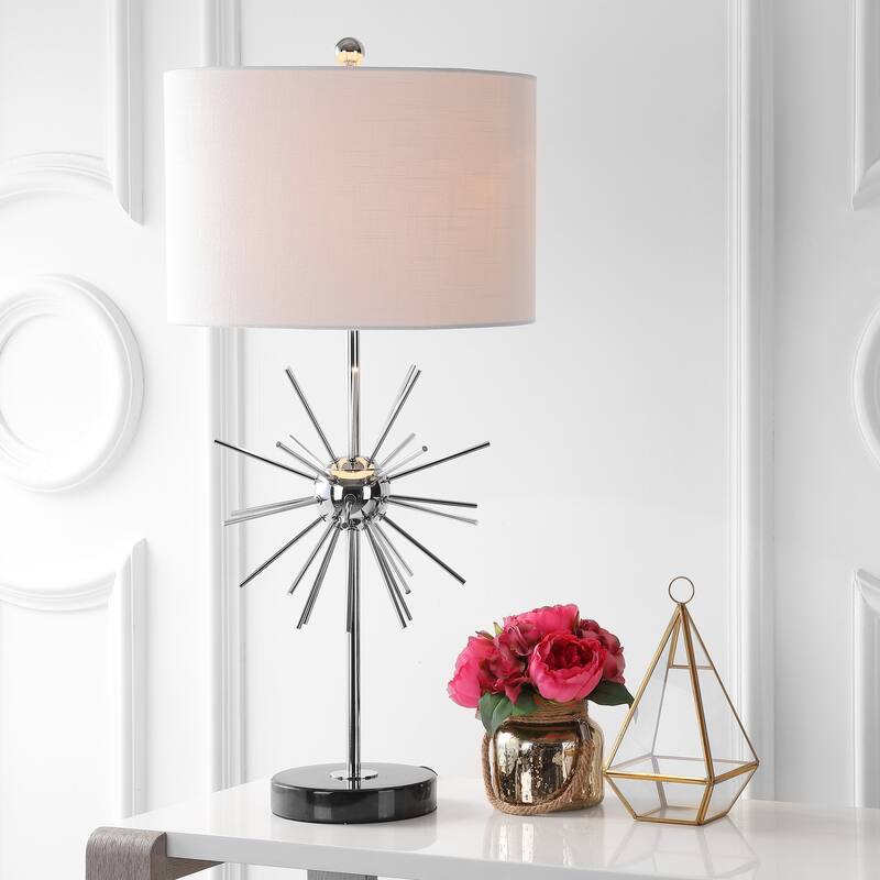 Hall 31.5" Metal/Marble LED Table Lamp, Chrome (Set of 2) by JONATHAN Y
