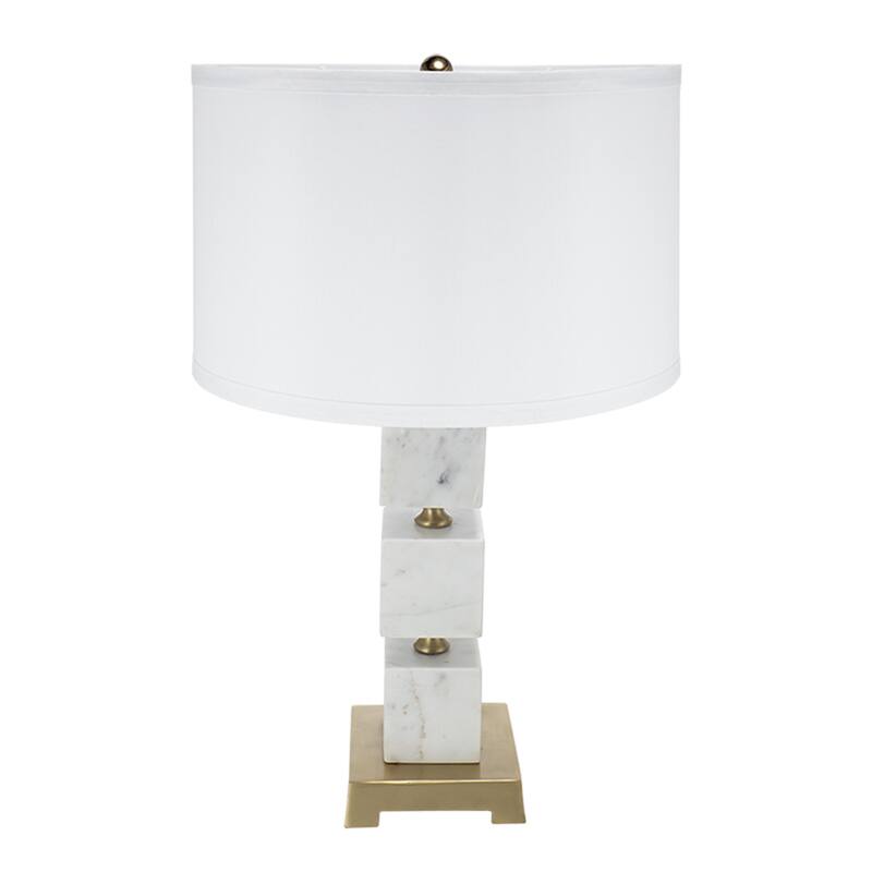 D16x26.5" White Marble Cube Table Lamp with Gold Base and Body