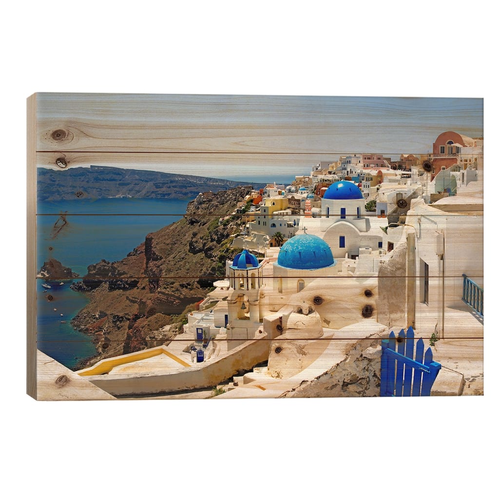 High angle view of a church, Oia, Santorini, Cyclades Islands, Greece Print On Wood by Panoramic Images - Multi-Color
