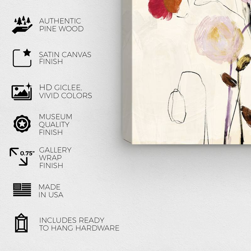 Wynwood Studio Canvas Floral and Botanical Floral Abstract Vase White and Vanilla Farmhouse Wall Art Canvas Print