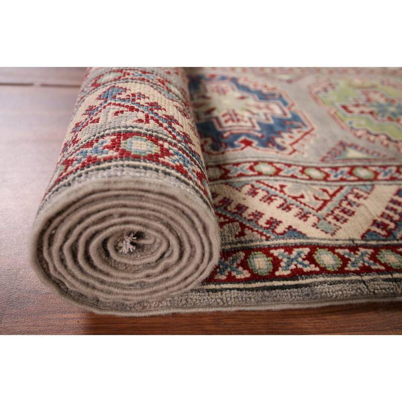 All-Over Gray Kazak Oriental Runner Rug Hand-Knotted Wool Carpet - 2'8" x 20'0"