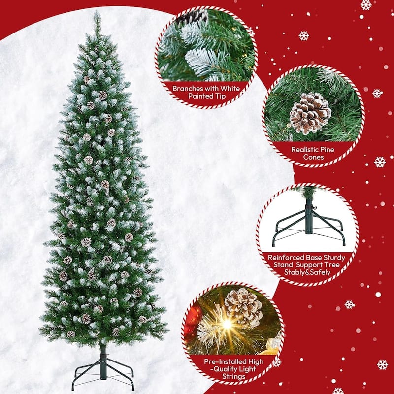 6ft Pre-lit Slim Artificial Christmas Tree with 400 Warm White Lights - N/A
