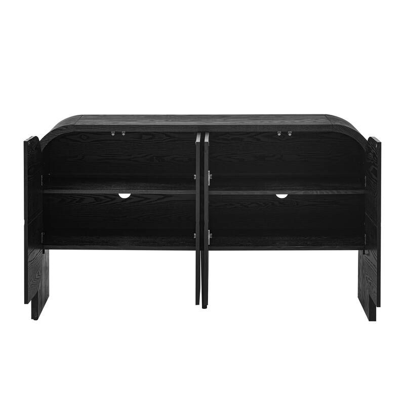 Retro 4 Doors Buffet Cabinet Curvy Edg Sideboard Cabinet with Adjustable Shelves, for Living Room, Kitchen, Black