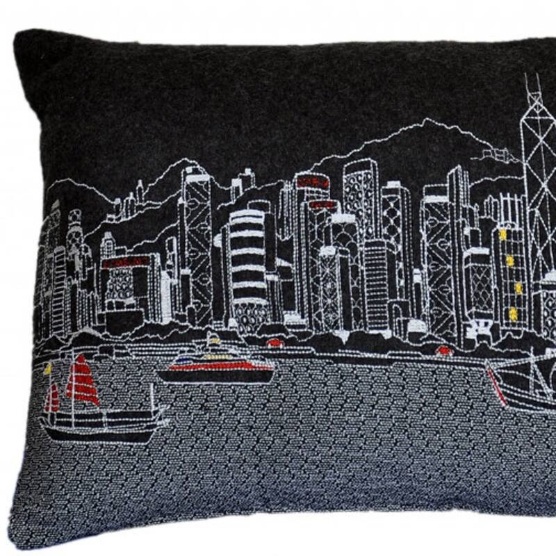 14" X 24" Black Gray and White Hometown Pride Wool Lumbar Throw Pillow