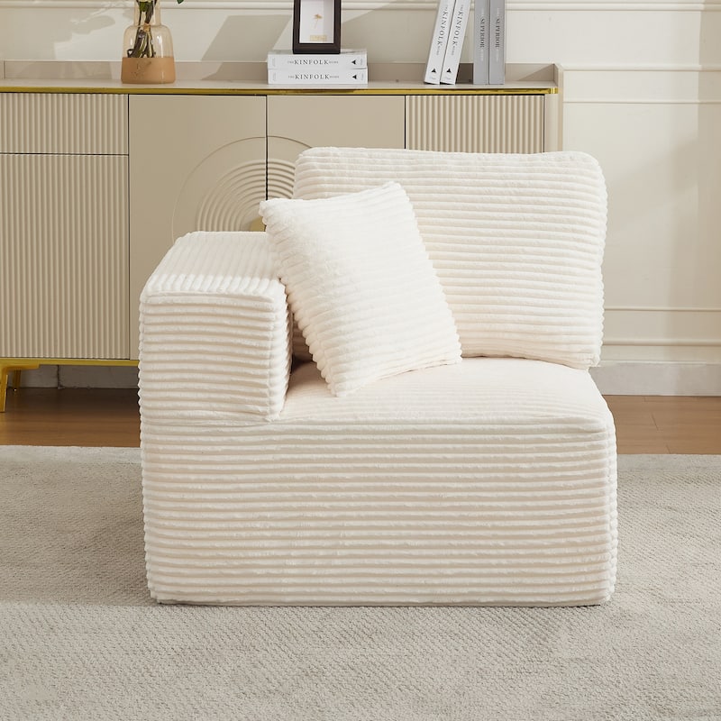 Couch Modular Sectional Sofa with Plush Corduroy No Assembly Required - Left Facing - Beige-Left Facing