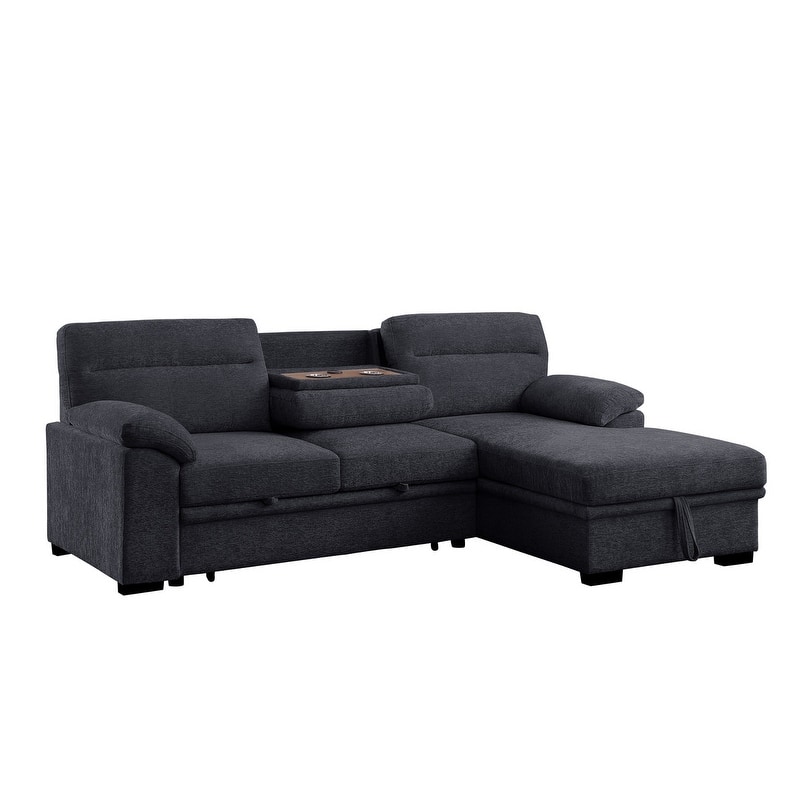 Kipling II 94"W Chenille Fabric Sleeper Sectional Sofa with Right-Facing Chaise, Cupholders, USB Charging port