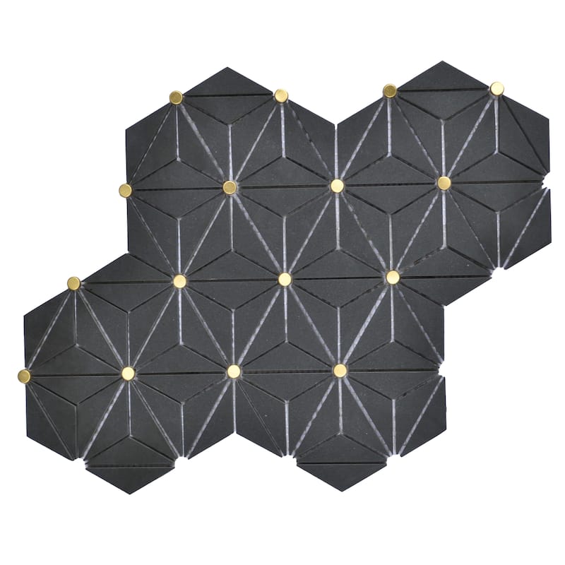 Basalt Hexagon Marble With Gold Accents Mosaic Wall And Floor Tile - Case (10 Sheets)