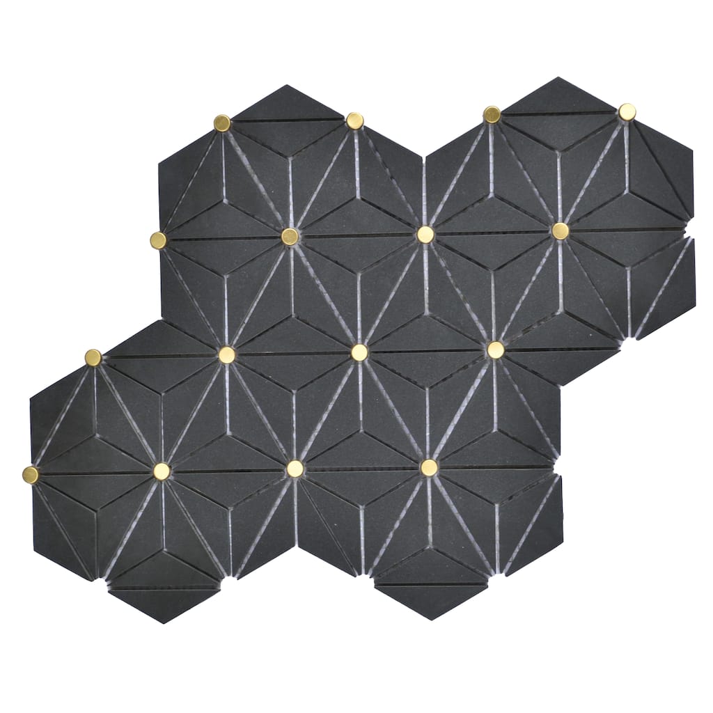 Basalt Hexagon Marble With Gold Accents Mosaic Wall And Floor Tile - Case (10 Sheets)