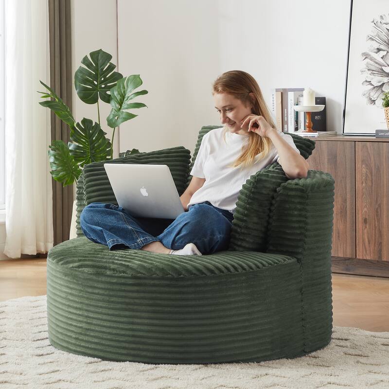 Deep Seat Barrel Chair Corduroy Single Sofa Armchair Round Accent Chair