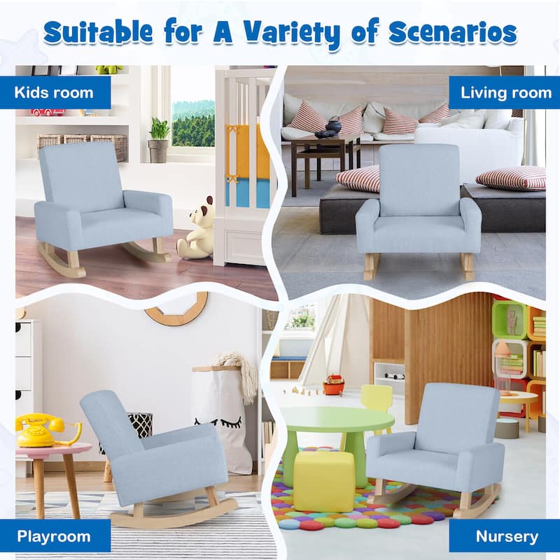 Gymax Kids Rocking Chair Children Armchair Linen Upholstered Sofa w/