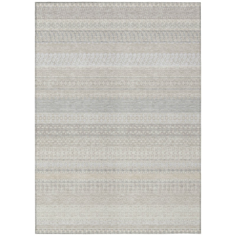 Machine Washable Indoor/ Outdoor Chantille Moroccan Stripes Rug - Ivory - 8' x 10'