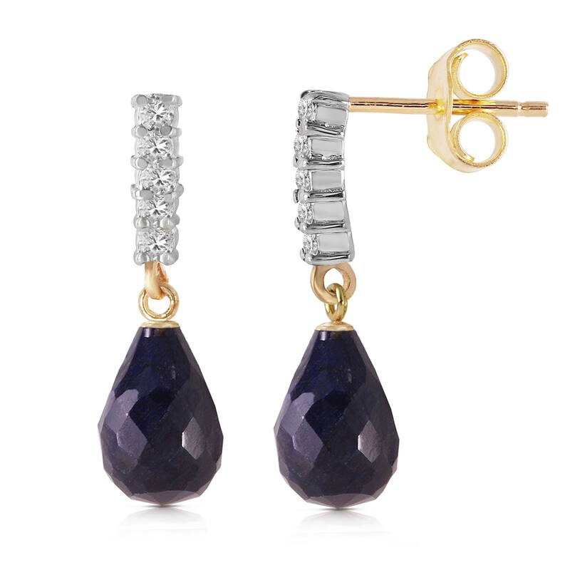 14K Solid Gold Natural Diamond & Sapphire Certified Gemstone Earrings - Yellow