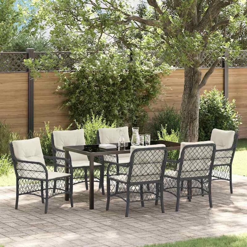 vidaXL Garden Dining Set with Cushion Poly Rattan - Black and cream white-23.03x26.38x33.86 in.