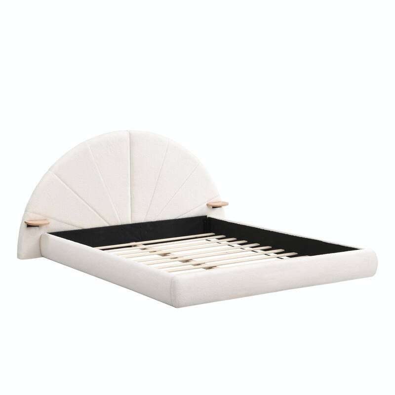 Unique Arched Bouclé Bed with Attached Small Table