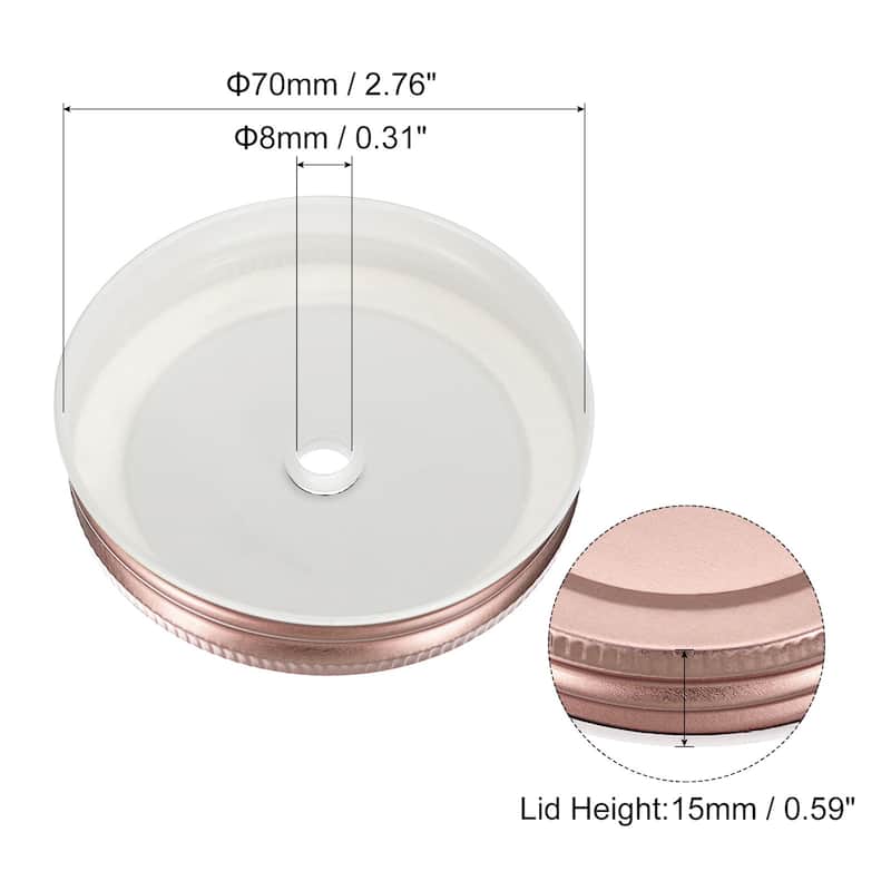 70mm/2.76" Tin Plate Mason Jar Lids with Straw Hole Canning Cap, 10Pcs - Rose Gold
