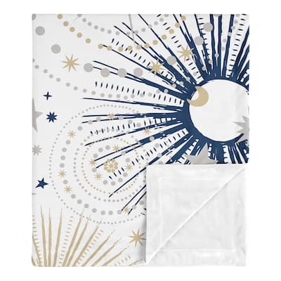 Star and Moon Boy Girl Baby Receiving Security Swaddle Blanket - Navy Blue Gold Grey Celestial Sky Stars Gender Neutral Unisex