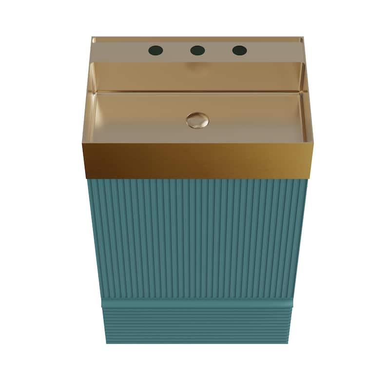 GDFStudio - Gada Stylish 20" Striped Bathroom Vanity with Integrated Stainless Steel Sink and Efficient Storage
