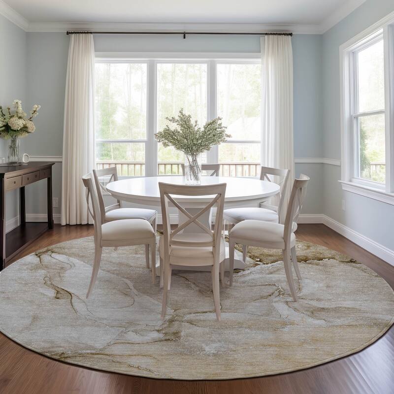 Machine Washable Indoor/ Outdoor Marble Chantille Rug - Brown - 8' x 8'