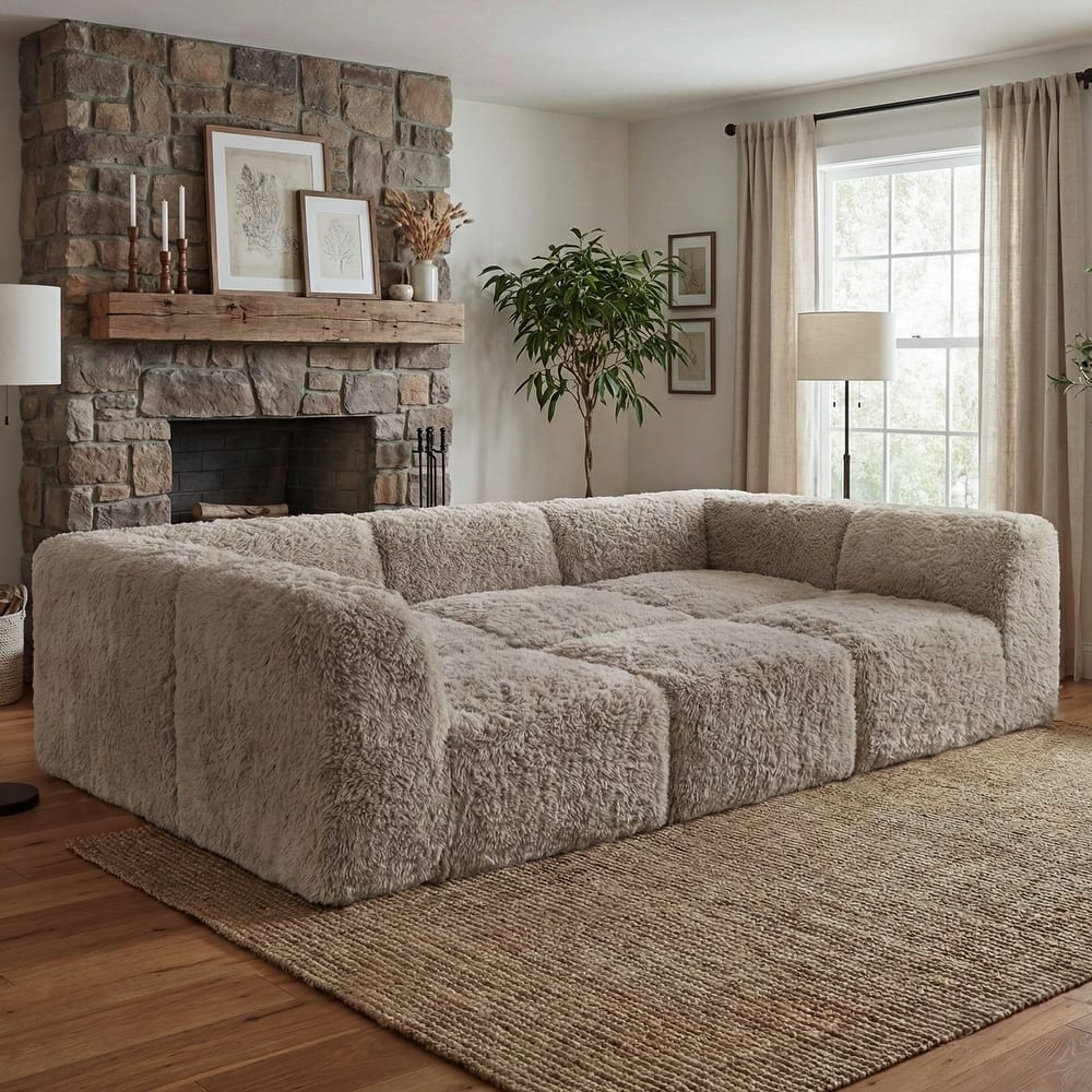 Furniture of America Ylena Modern 6-Piece Fur-Like Foam Modular Compressed Sofa Bed