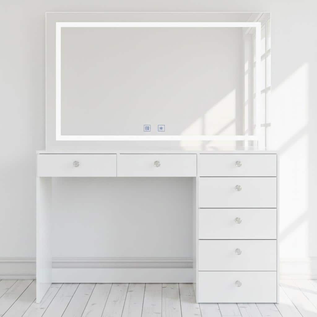 Boahaus Makeup Vanity Desk with LED Mirror & Bluetooth Speakers