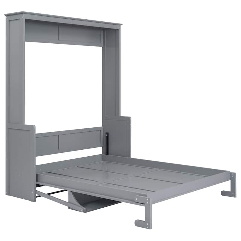 Space-Saving Queen Size Murphy Bed with Shelf, Gray